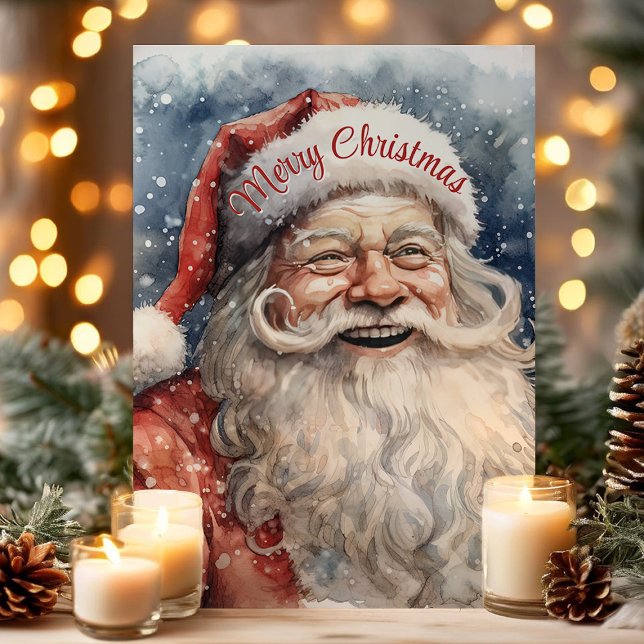 Cartes Pour Fêtes Annuelles Joyeux Noël Jolly Aquarelle Santa Claus (Créateur téléchargé)