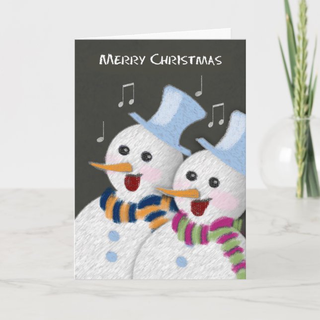 Cartes Pour Fêtes Annuelles Joyeux Noël Jolly chanter Snowmen Couple (Devant)