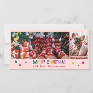 Cartes Pour Fêtes Annuelles Joyeux Noël Joyeux et brillant 3 Photo rose vif