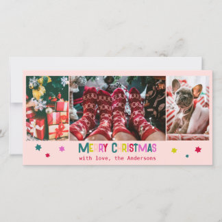 Cartes Pour Fêtes Annuelles Joyeux Noël Joyeux et brillant 3 Photo rose vif