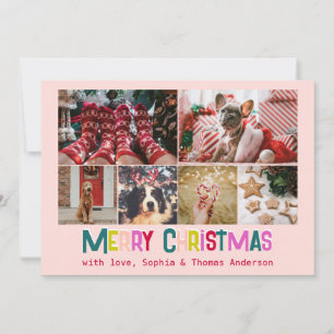Cartes Pour Fêtes Annuelles Joyeux Noël Joyeux et lumineux 6 Photo rose vif