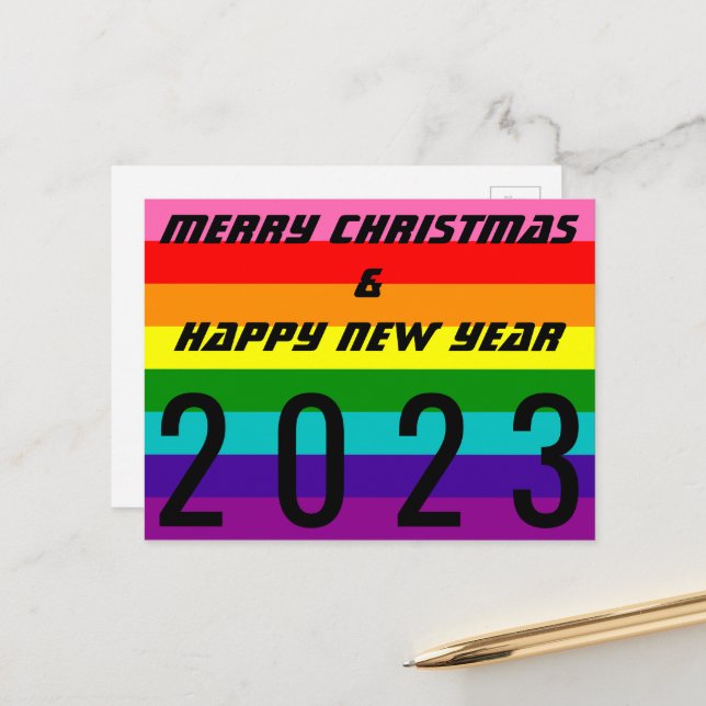 Cartes Pour Fêtes Annuelles Joyeux Noël Joyeux Nouvel An 2023 Arc-en-ciel (Devant/Arrière en situation)