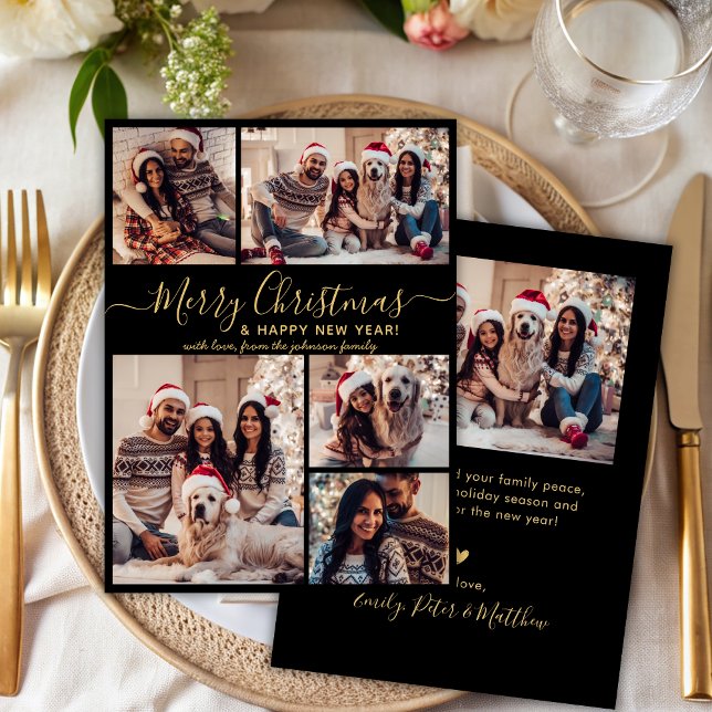 Cartes Pour Fêtes Annuelles Joyeux Noël Joyeux Nouvel An 5 Photo Collage (Créateur téléchargé)