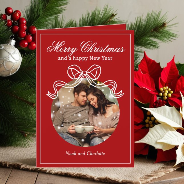 Cartes Pour Fêtes Annuelles Joyeux Noël Joyeux Nouvel An Coquette Bow Photo (Créateur téléchargé)