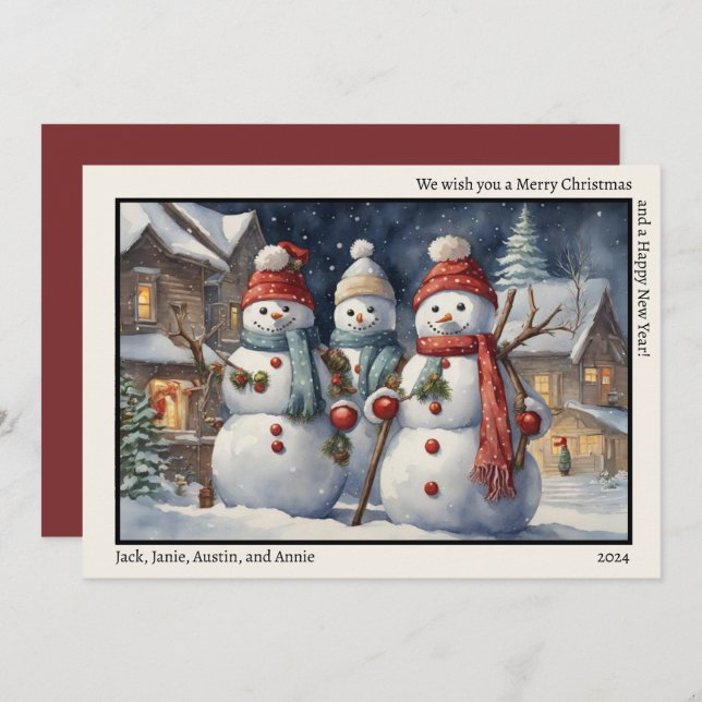 Cartes Pour Fêtes Annuelles Joyeux Noël Joyeux Nouvel An Trois Joyeux Snowmen (Devant / Derrière)