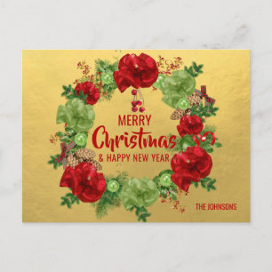 Cartes Pour Fêtes Annuelles Joyeux Noël Joyeux Nouvel An Wreath Red Gold