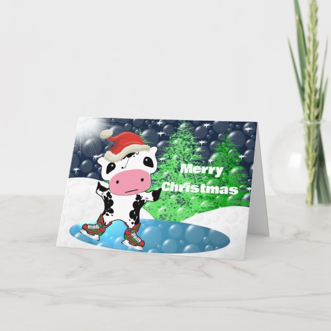 Cartes Pour Fêtes Annuelles Joyeux Noël Kawaii Cow (Devant)