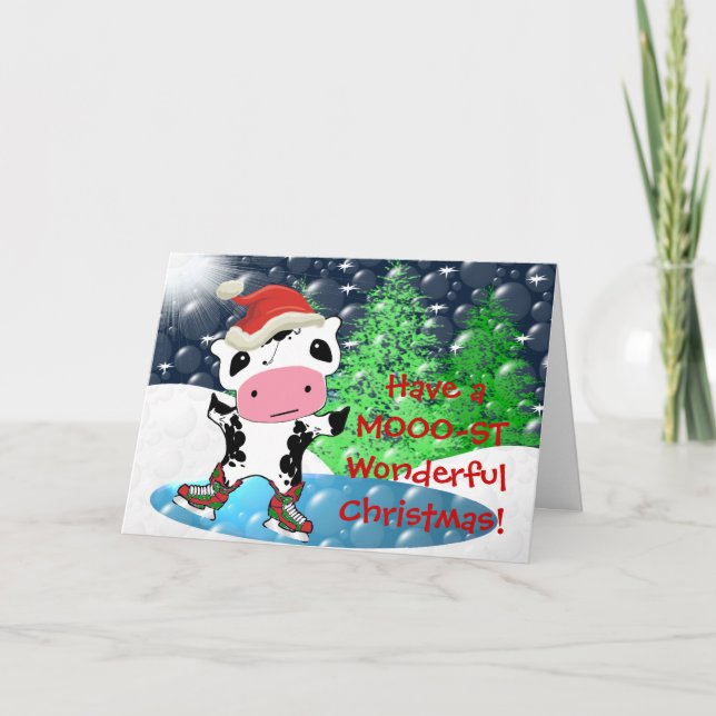 Cartes Pour Fêtes Annuelles Joyeux Noël Kawaii Cow - Customisé (Devant)