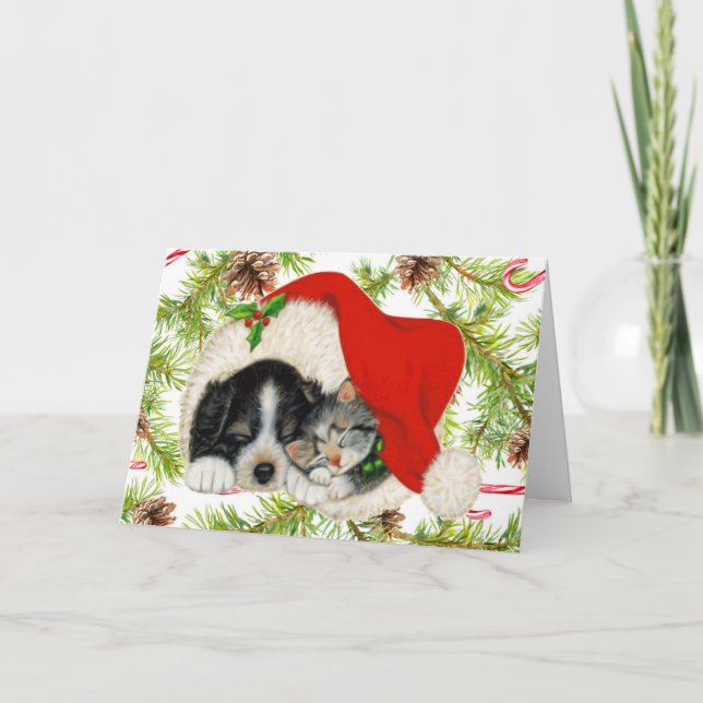 Cartes Pour Fêtes Annuelles Joyeux Noël Kitty Chat Chien Chien Chien Chien Per (Devant)