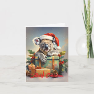 Cartes Pour Fêtes Annuelles Joyeux Noël Koala avec cadeaux et houx