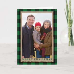 Cartes Pour Fêtes Annuelles Joyeux Noël Kraft Green Tartan photo pliée