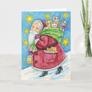 Cartes Pour Fêtes Annuelles Joyeux Noël, le Père Noël avec des chatons et des