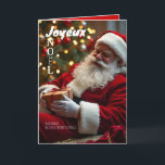 Cartes Pour Fêtes Annuelles Joyeux Noël Le Père Noël est endormi GC<br><div class="desc">Amusante carte de Noël avec le Père Noël endormi locataire un rendu à distribuer dans ses mains principales. Lettrage cotemporain en blanc "Joyeux Noël",  plus une petite phrase,  l'ensemble des textes sont customisables.</div>