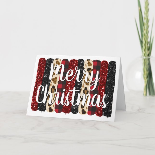 Cartes Pour Fêtes Annuelles Joyeux Noël Léopard Parties scintillant Brush Stro (Devant)