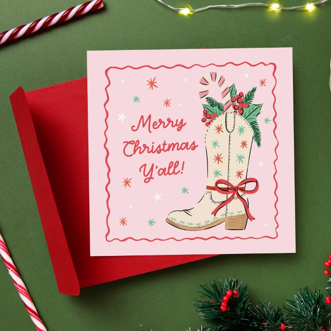 Cartes Pour Fêtes Annuelles Joyeux Noël les cowboys en bottes  (cute country Christmas greeting card with cowboy boot)