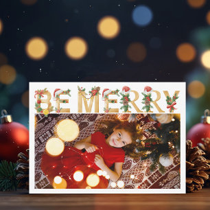 Cartes Pour Fêtes Annuelles Joyeux Noël lettres dorées Famille Photo