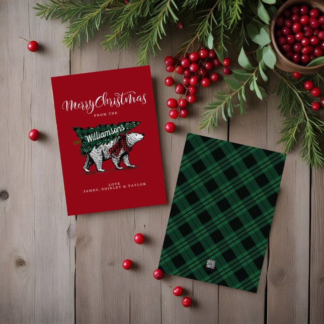 Cartes Pour Fêtes Annuelles Joyeux Noël Livraison d'arbre à ours polaire vinta (Merry Christmas Vintage Polar Bear Tree Delivery Holiday Card)