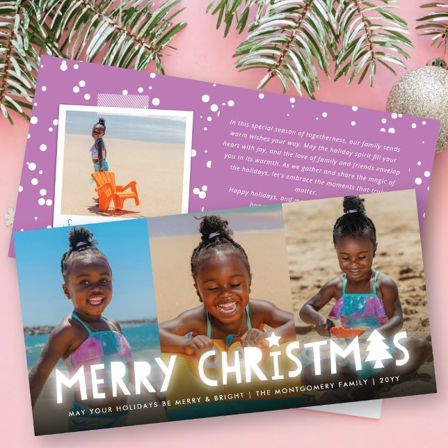 Cartes Pour Fêtes Annuelles Joyeux Noël Llow Whimsical Tree Modern 3 Photo (Créateur téléchargé)