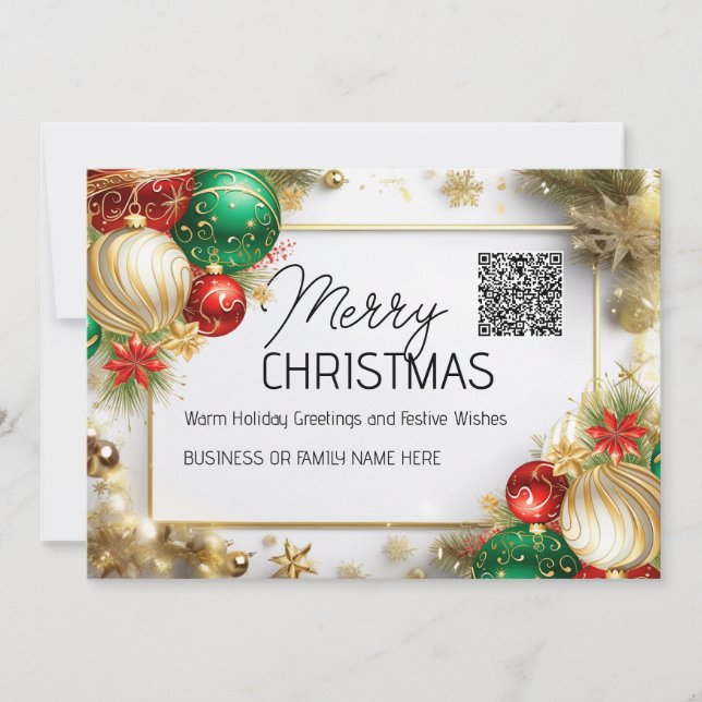 Cartes Pour Fêtes Annuelles Joyeux Noël luxueux affaires QR or blanc (Devant)