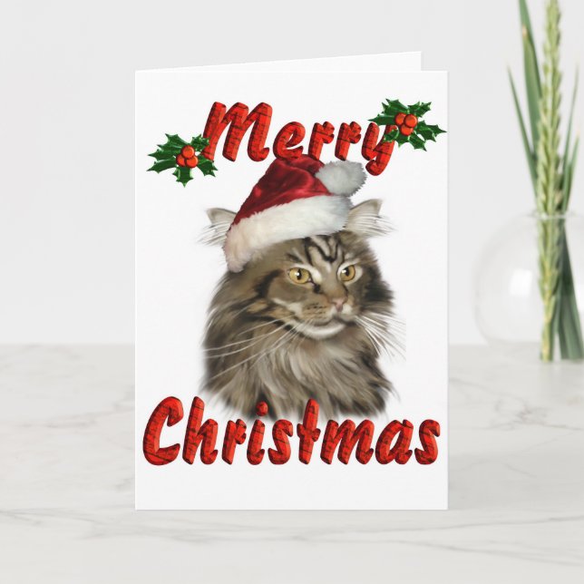 Cartes Pour Fêtes Annuelles Joyeux Noël Maine Coon Cat (Devant)