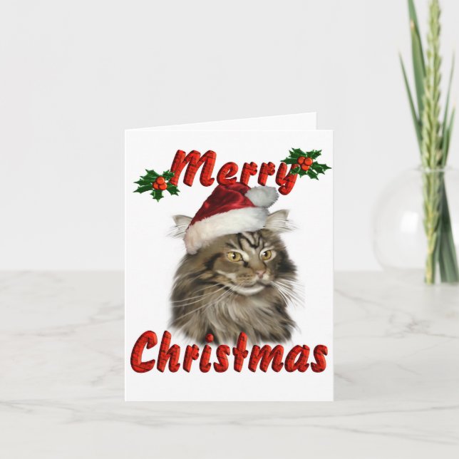 Cartes Pour Fêtes Annuelles Joyeux Noël Maine Coon Cat (Devant)