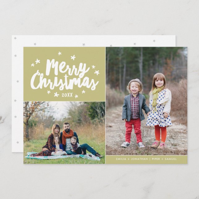 Cartes Pour Fêtes Annuelles Joyeux Noël Mains Lettrées 2 Fête Photo (Devant / Derrière)
