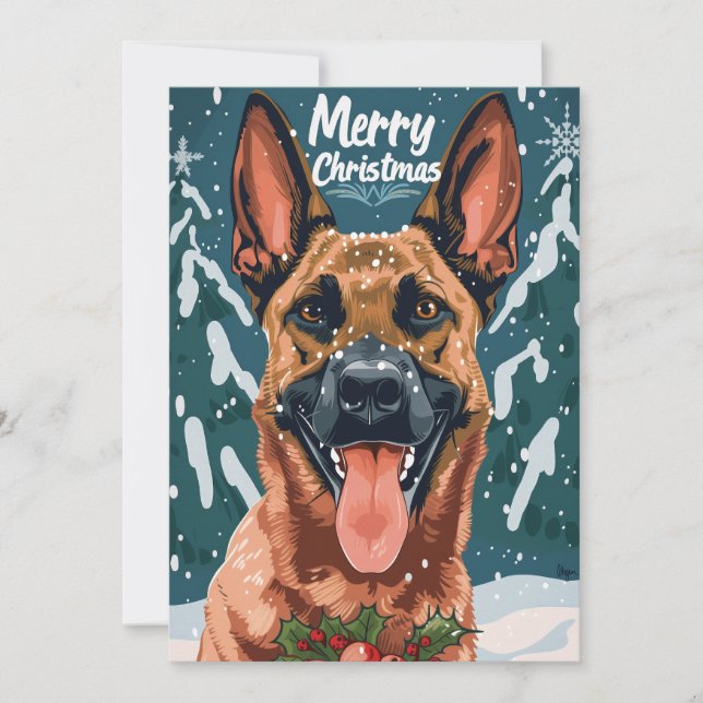Cartes Pour Fêtes Annuelles Joyeux Noël Malinois belge (Devant)