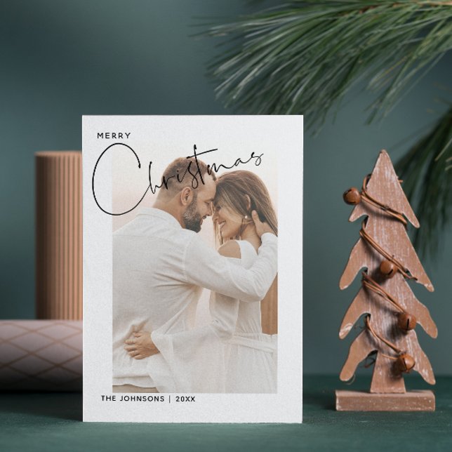 Cartes Pour Fêtes Annuelles Joyeux Noël manuscrit 2 Photo Premiers Noël (Married & Merry: Celebrating Love This Christmas 🎄❤️)