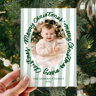 Cartes Pour Fêtes Annuelles Joyeux Noël manuscrit Fantaisiste Photo Verte