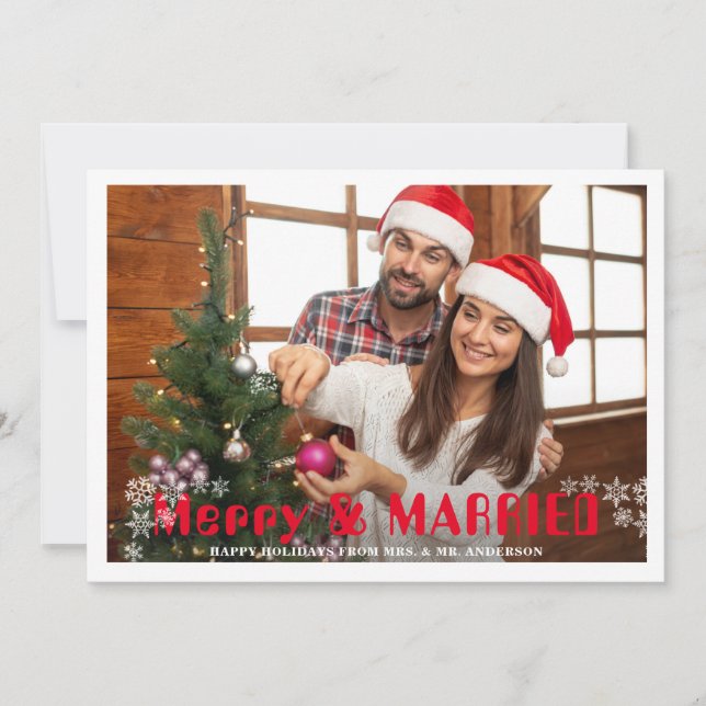 Cartes Pour Fêtes Annuelles Joyeux Noël Marié et Épousée Flocons de Pin Photo (Devant)