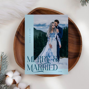 Cartes Pour Fêtes Annuelles Joyeux Noël Mariés Photo de jeunes mariés Sarcelle