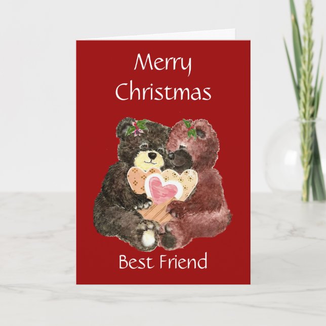 Cartes Pour Fêtes Annuelles Joyeux Noël Meilleur Ami, Teddy Bear Hugs (Devant)