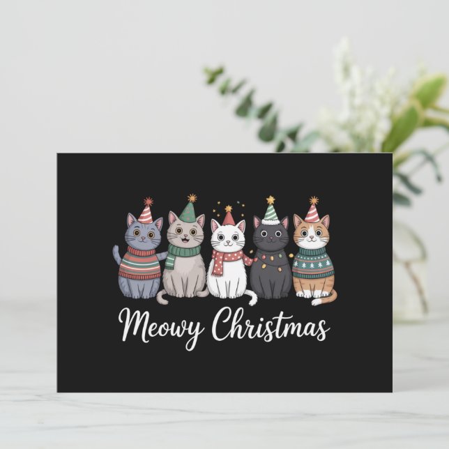 Cartes Pour Fêtes Annuelles Joyeux Noël Meowy Bonne Année Chat Amoureux de Cha (Debout devant)