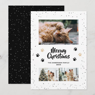 Cartes Pour Fêtes Annuelles Joyeux Noël Meowy noir et mignon Photo de neige