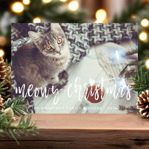 Cartes Pour Fêtes Annuelles Joyeux Noël Meowy Script Moderne Photo de Chat