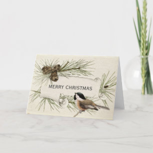 Cartes Pour Fêtes Annuelles Joyeux Noël Mésange Branches de pin et Pommes de p
