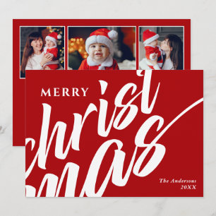 Cartes Pour Fêtes Annuelles Joyeux Noël Message personnalisé moderne 3-Photo