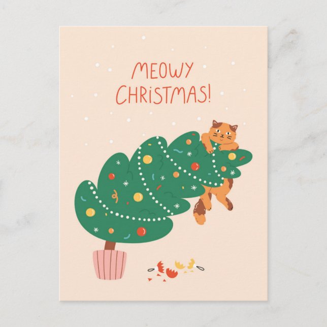 Cartes Pour Fêtes Annuelles Joyeux Noël Miaou - Feline Amusante et Turbulente (Devant)