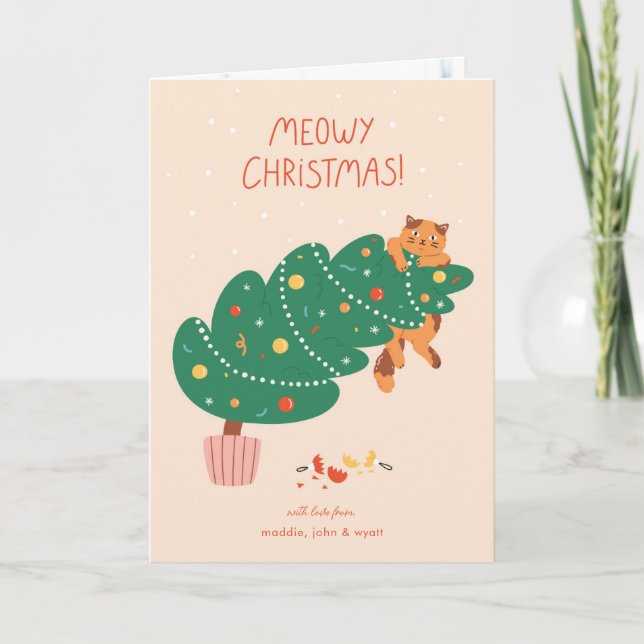 Cartes Pour Fêtes Annuelles Joyeux Noël Miaou - Feline Malice Amusante (Devant)