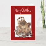 Cartes Pour Fêtes Annuelles Joyeux Noël, mignon animal Otter<br><div class="desc">Salutations de Noël de Cute Otter Animal,  Faune,  Nature</div>