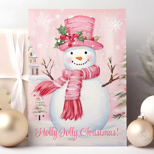 Cartes Pour Fêtes Annuelles Joyeux Noël Mignon Bonhomme de Neige Rose
