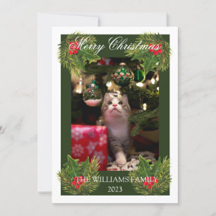 Cartes Pour Fêtes Annuelles Joyeux Noël mignon chat animal photo aquarelle