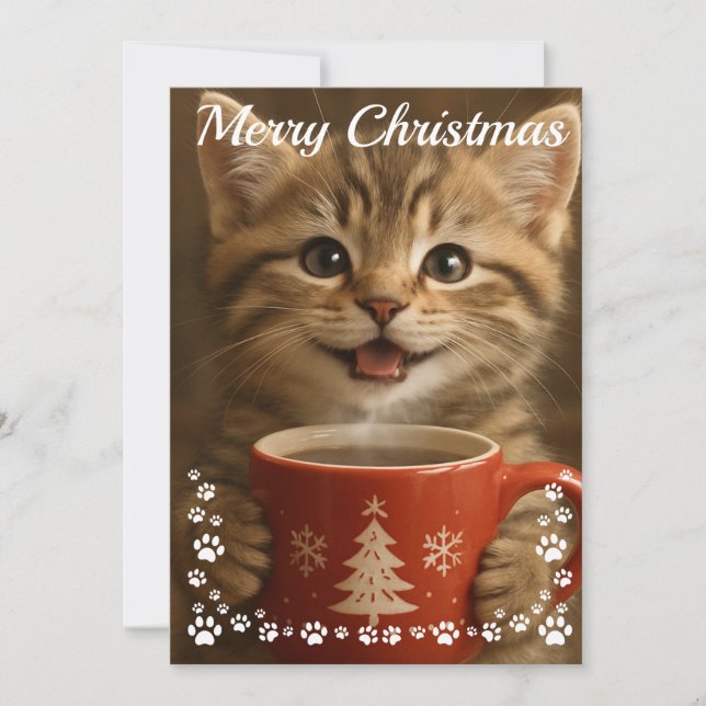 Cartes Pour Fêtes Annuelles joyeux noël mignon chaton photo moderne (Devant)
