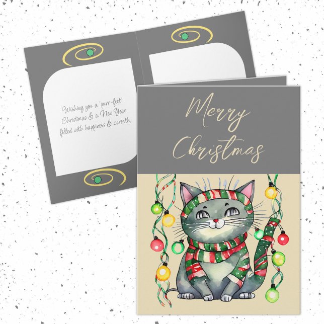 Cartes Pour Fêtes Annuelles Joyeux Noël mignon chatte souriant baubles gris (Créateur téléchargé)