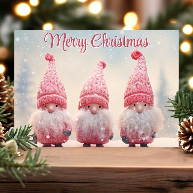 Cartes Pour Fêtes Annuelles Joyeux Noël mignon Gnomes roses (Créateur téléchargé)