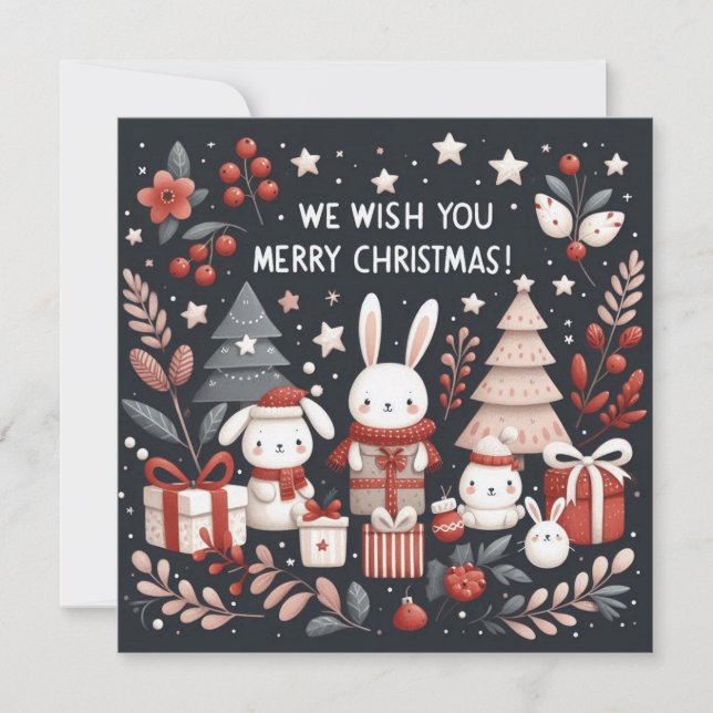 Cartes Pour Fêtes Annuelles Joyeux Noël mignon lapins Père Noël (Devant)