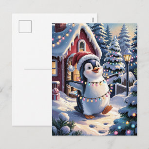 Cartes Pour Fêtes Annuelles Joyeux Noël Mignon Manchot en Chapeau de Père Noël