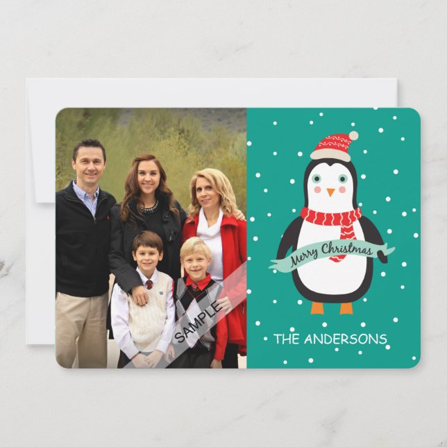 Cartes Pour Fêtes Annuelles Joyeux Noël mignon Penquin Photo personnalisée (Devant)