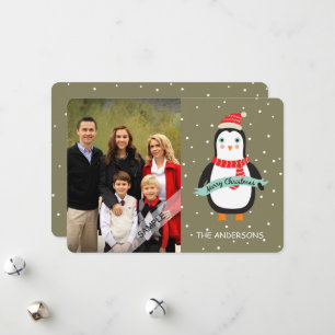 Cartes Pour Fêtes Annuelles Joyeux Noël mignon Penquin Photo personnalisée