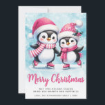 Cartes Pour Fêtes Annuelles Joyeux Noël mignon Pingouin Patinage sur glace Ble<br><div class="desc">Laissez cette carte de vacances festive bleu et rose qui comprend des patineuses à pingouins mignonnes vous aider à envoyer à vos proches les souhaits et les salutations les plus chaleureux. Cette joyeuse carte de Noël avec le dicton "Joyeux Noël" a un texte modèle où vous pouvez taper vos salutations,...</div>